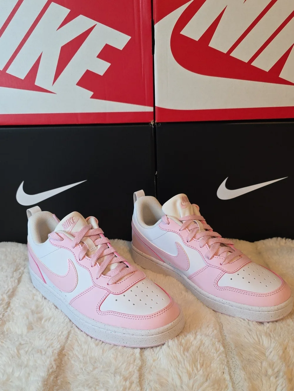 Nike Kids Pink and White Low Top Sneakers